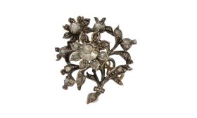 Tak bloem broche 21 diamanten roosgeslepen 14k goud en zilver antiek