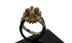 Rozet ring 14 karaats bicolor goud met 9 diamanten