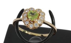 Peridot briljant zirkonia 14 karaats gouden hart dames ring 