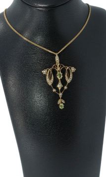 Art Nouveau gouden ketting hanger zaadparels peridot Jugendstil 