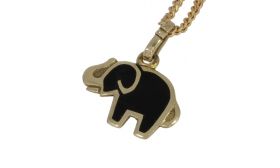 Olifant 14 karaats gouden ketting hanger met zwart emaille