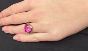 Roze saffier 14 karaats gouden dames retro ring