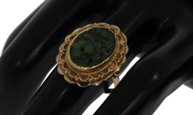 Jade bloem 14 karaats gouden klassieke dames ring handgemaakt