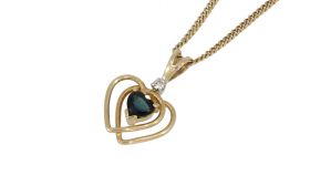 Hart ketting hanger met saffier en diamant 14k geelgoud