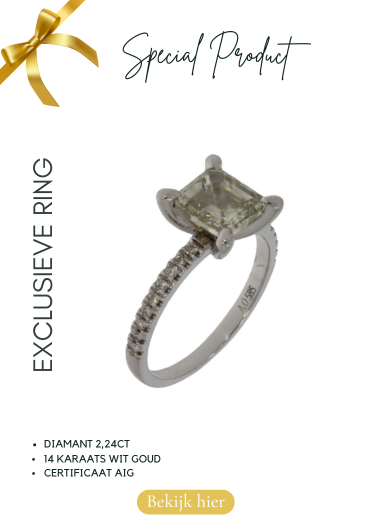 Gouden ring met grote diamant, verlovingsring